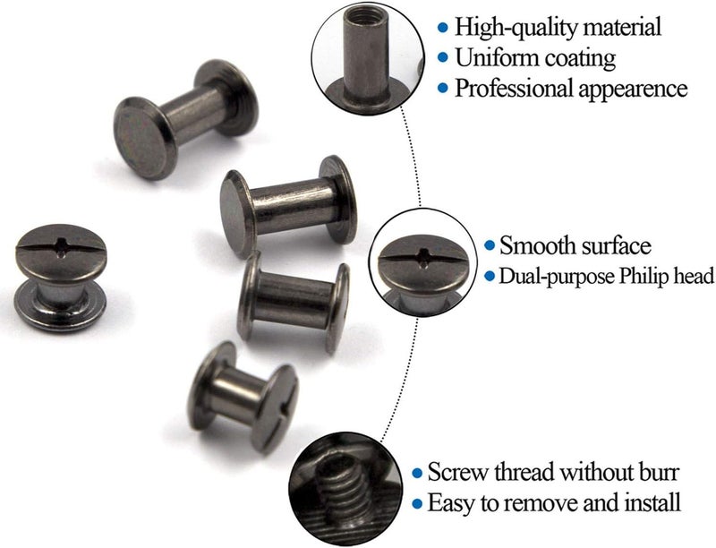 ALLOYPRO 80 Sets Chicago Screws Assorted Kit 4 Sizes Gun Metal Leather Rivets 1/4 5/16 3/8 1/2 Screw Rivets Slotted Phillip Head Book Binding Posts Nail Rivet Chicago Bolt for DIY Leather Craft M5 - Image 3